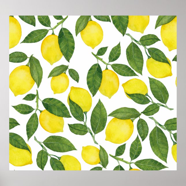 Póster Lemones acuarela: Patrón de frutas de verano (Frente)