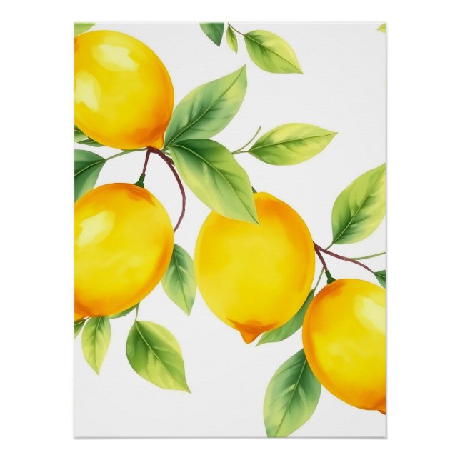 Póster Lemones acuarelas con hojas verdes (Anverso)