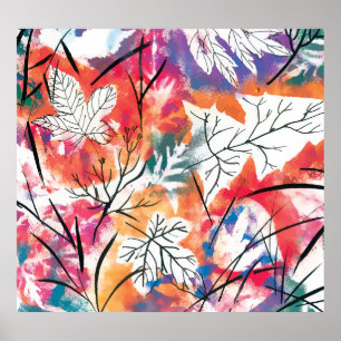 Póster Lemones dibujados a mano, patrón de hojas azules.