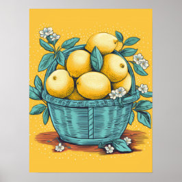 Póster Lemones frescos en una canasta rústica