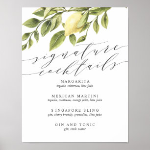 Póster Lemones y hojas Menú de cóctel exclusivo V2 Rótulo