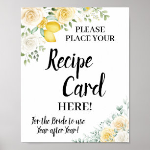 Póster Lemones y Rosas Colocan la Tarjeta de Receta Ducha