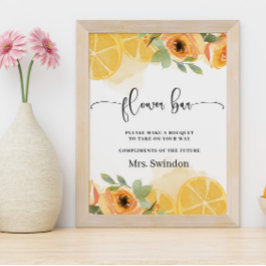 Póster Lemons and Floral Flower Bar Bridal Shower Poster