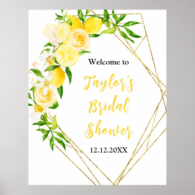 Póster Lemons and Foliage Bridal Shower Welcome Sign (Frente)