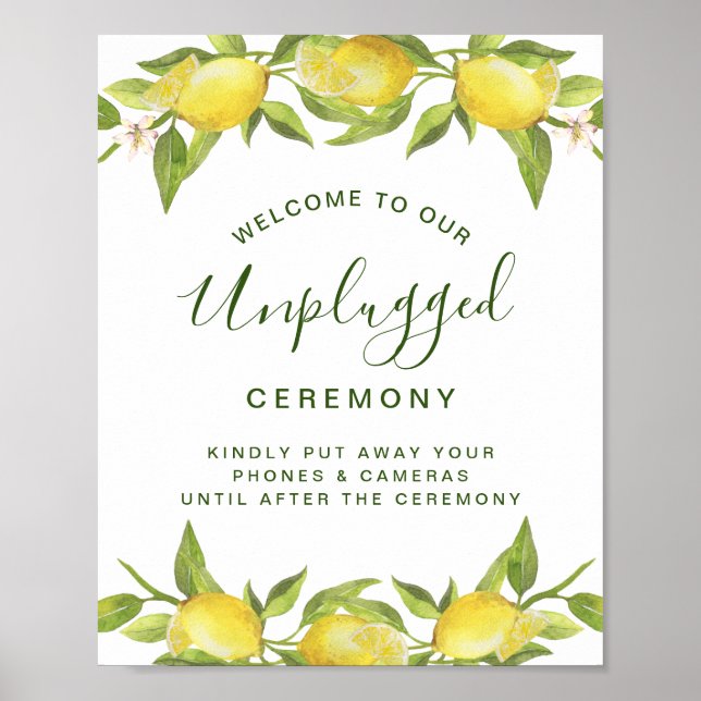 Póster Lemons Blossom Greenery Ceremonia Boda desenchufad (Frente)