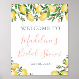 Póster Lemons Citrus Pink Bridal Shower Poster de bienven