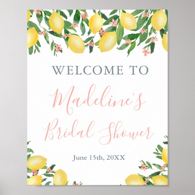 Póster Lemons Citrus Pink Bridal Shower Poster de bienven (Frente)
