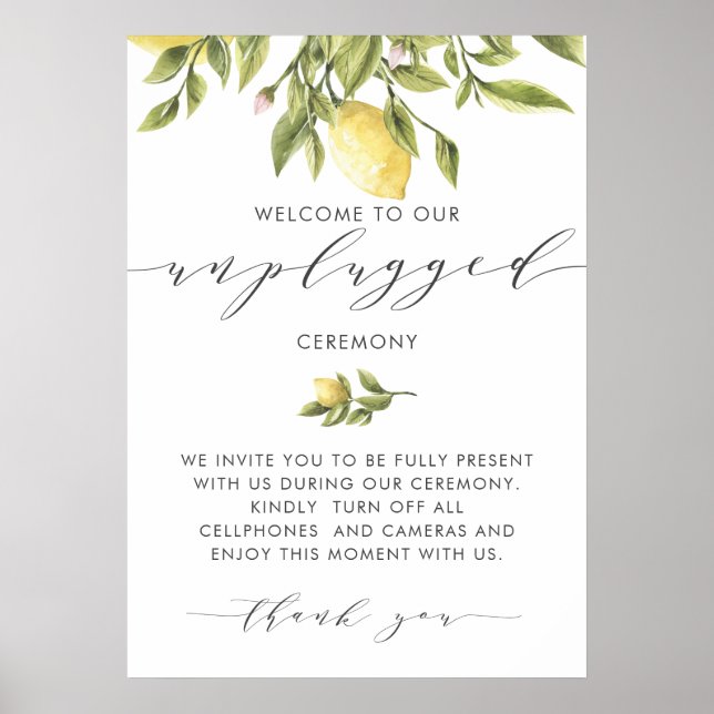 Póster Lemons Elegant Calligraphy Unplugged Ceremony (Frente)