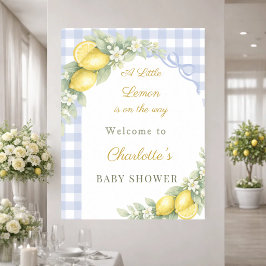 Póster Lemons gingham blue bow boy welcome Baby Shower