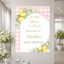 Póster Lemons gingham pink bow girl welcome Baby Shower