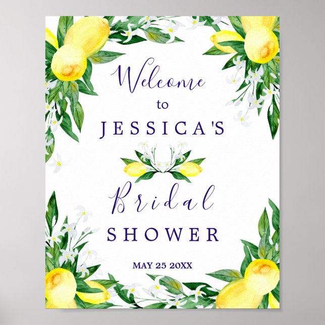 Póster Lemons Greenery Blossom Bridal Shower Rótulo (Frente)