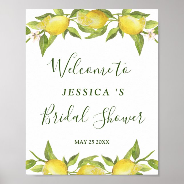 Póster Lemons Greenery Blossom Bridal Shower Rótulo (Frente)