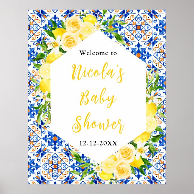 Póster Lemons Mediterranean Baby Shower Welcome (Frente)