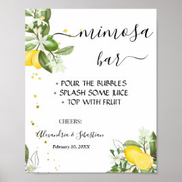 Póster Lemony Greenery Mimosa Bar Bridal Shower Rótulo