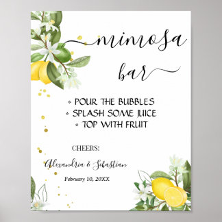 Póster Lemony Greenery Mimosa Bar Bridal Shower Rótulo