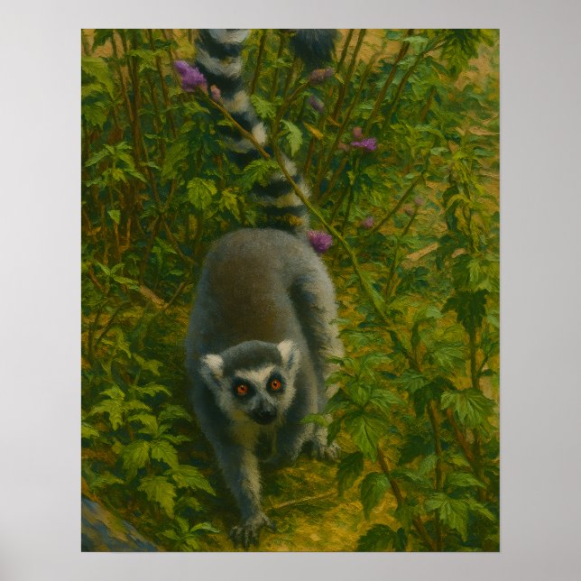 Póster Lemur en flor - Explorador con cola de anillo (Frente)