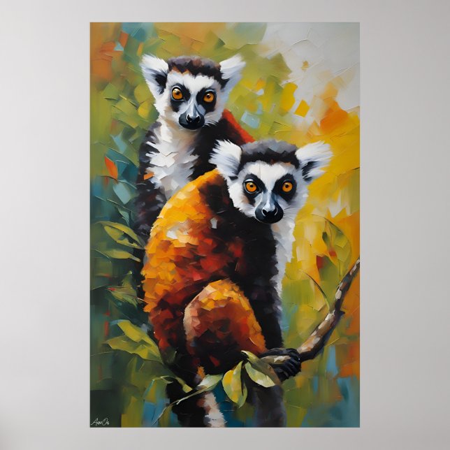 Póster | Lemur | Estilo de pintura de aceite (Frente)