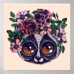 Póster Lemur floral dulce