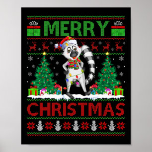 Póster Lemur Lover Xmas Tree ilumina a Santa Lemur Chris