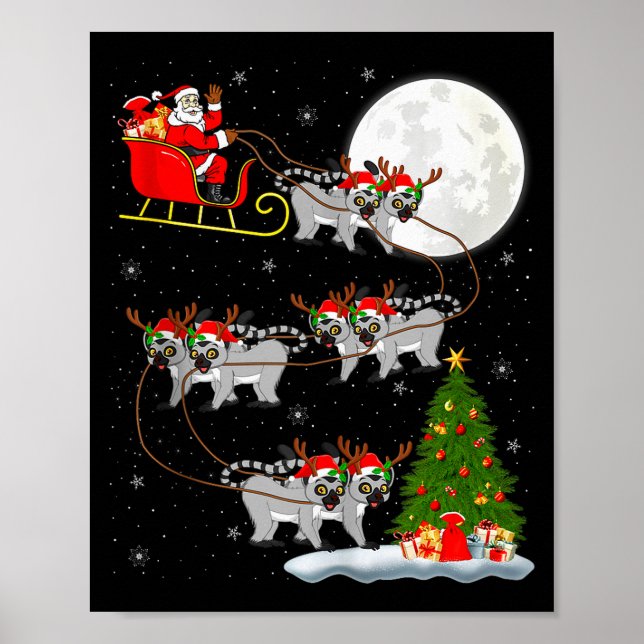 Póster Lemurs Santa Sleigh Flying Funny Magical Christmas (Frente)