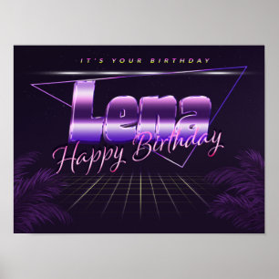 Póster Lena Nombre Vorname lila retro Poster Geburtstag