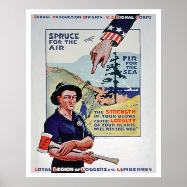 Póster Leñadores y lumbermen ayudan en el esfuerzo de gue (Frente)