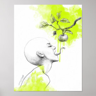 Póster Lengua de serpiente Apple Green splash Surreal art