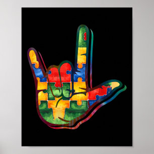 Póster Lenguaje de amor Autismo Awareness Support Puzzle