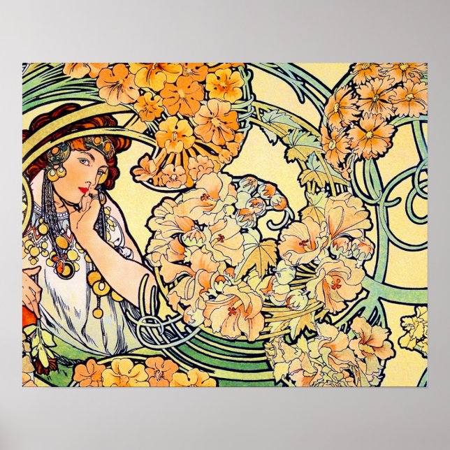 Póster Lenguaje de flores por Alphonse Mucha (Frente)