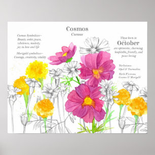 Póster Lenguaje de las flores de cumpleaños de octubre Ca