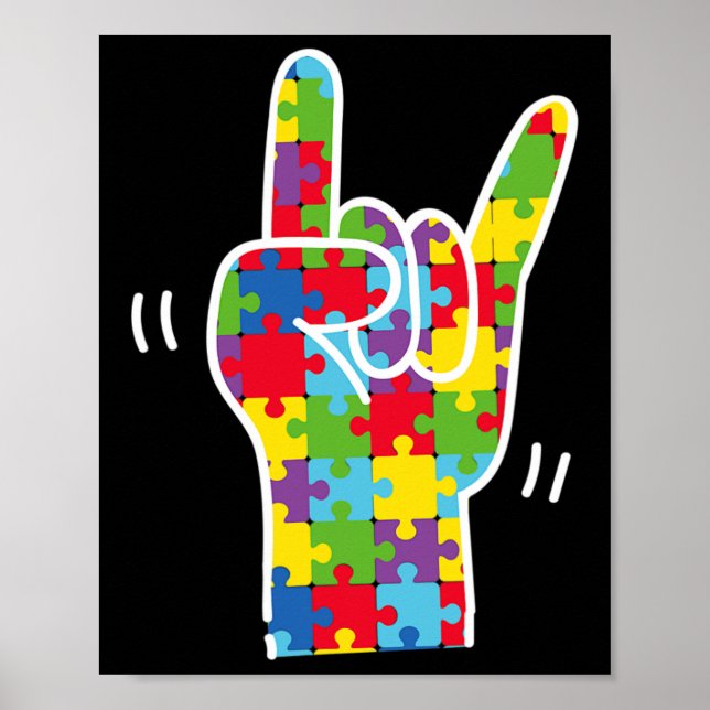 Póster Lenguaje de Rótulo Amor Autismo Conciencia Mes Amo (Frente)