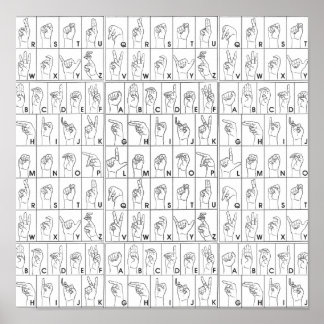 Póster Lenguaje de Rótulo ASL American Alphabet A to Z