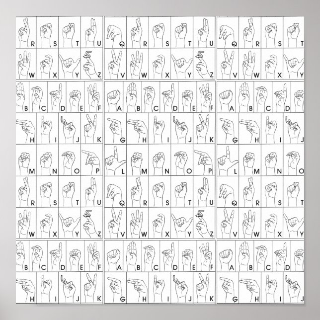 Póster Lenguaje de Rótulo ASL American Alphabet A to Z (Frente)