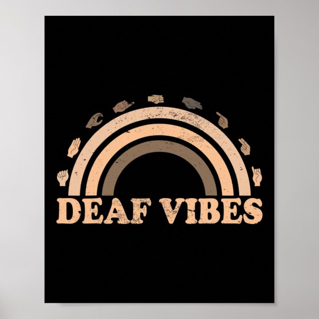 Póster Lenguaje De Rótulo Asl Gesture Deaf Vibes Awarenes (Frente)