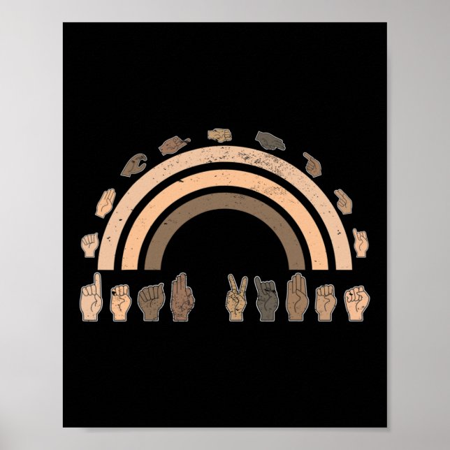 Póster Lenguaje De Rótulo Asl Gesture Deaf Vibes Awarenes (Frente)