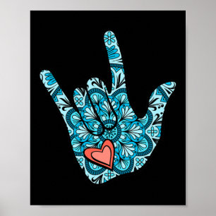 Póster Lenguaje de Rótulo que te amo Gesture Heart Deaf A