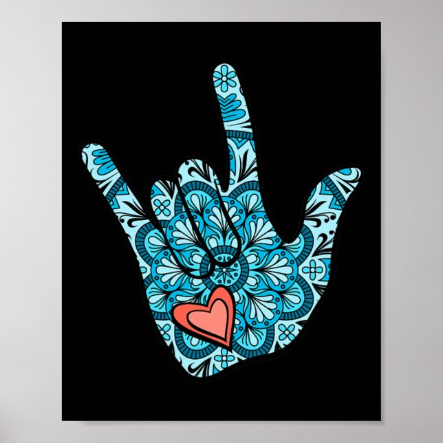 Póster Lenguaje de Rótulo que te amo Gesture Heart Deaf A (Frente)