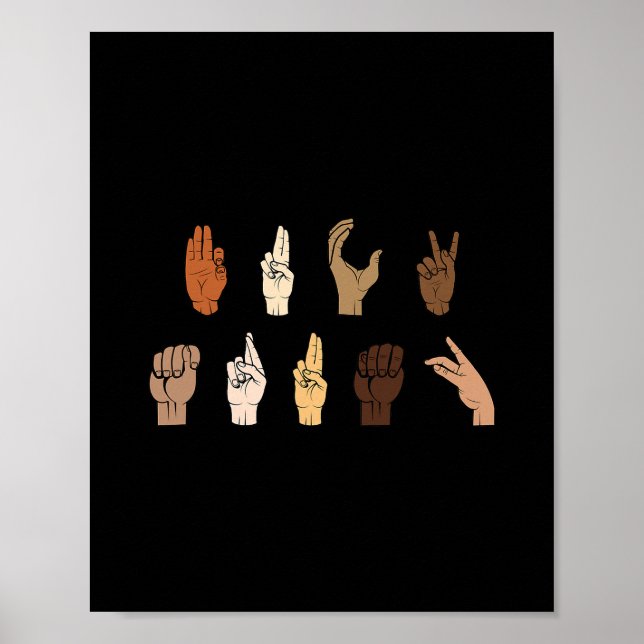 Póster Lenguaje de señas Asl Blm anti-Trump sutil (Frente)