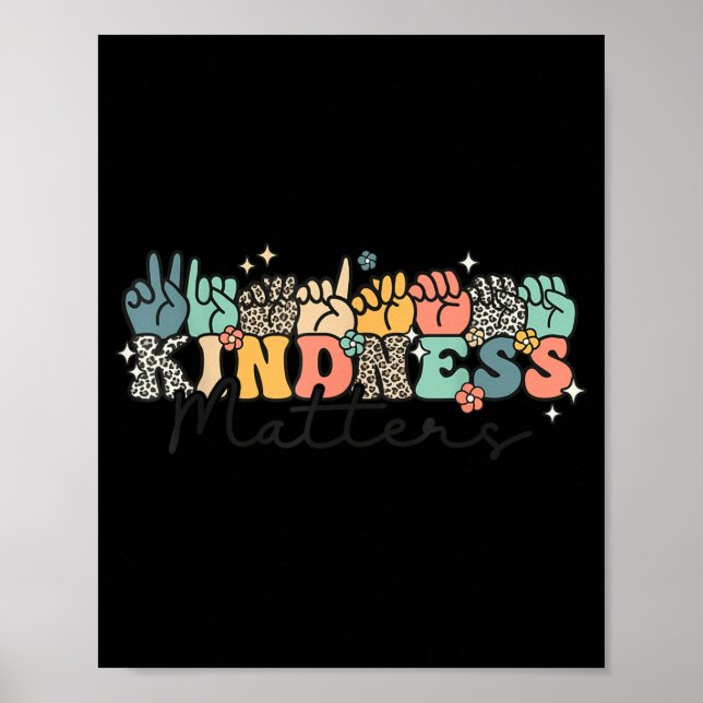 Póster Lenguaje de señas Groovy Kindness ASL dactilología (Frente)
