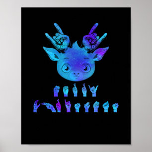 Póster Lenguaje Rótulo Navidades sordos reno sordo ASL aw