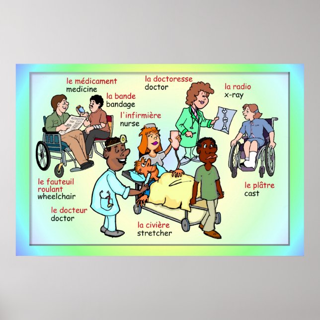 Póster Lenguas modernas, francés, en el hospital (Frente)