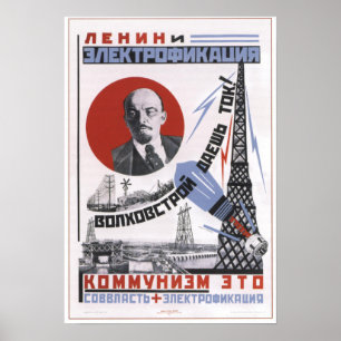 Póster Lenin y electricidad