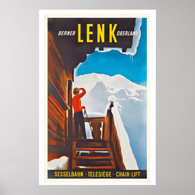 Póster Lenk Oberland Bernese Switzerland Vintage Ski (Frente)