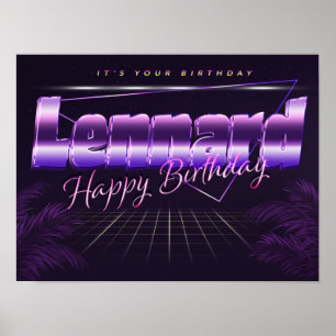 Póster Lennard Name Vorname lila retro Poster Geburtstag