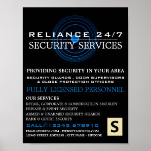 Póster Lente azul, publicidad del personal de seguridad