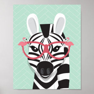 Póster Lentes de sol Negro Zebra Blanca Rosa Flamingo