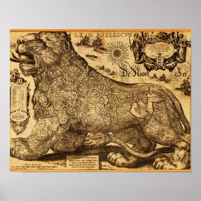 Póster Leo Belgicus de los Países Bajos y Bélgica (Frente)