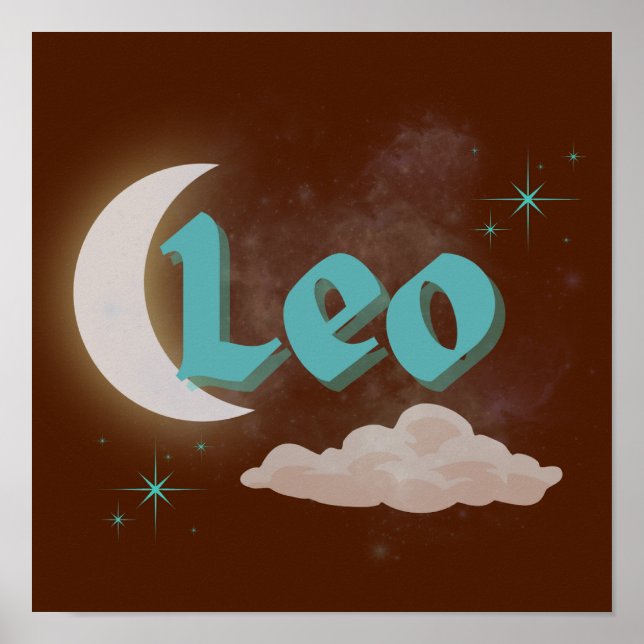 Póster Leo Celestial Moon Cloud Stars Astrología Art (Frente)