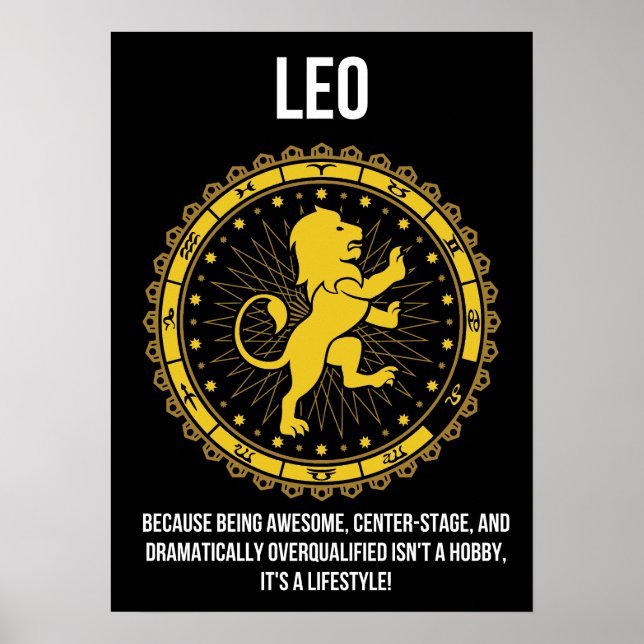 Póster Leo - Horóscopo, humor gracioso del Rótulo Zodiaco (Frente)