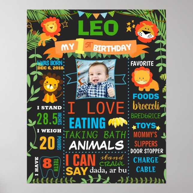 Póster Leo Lions Jungle Animales Wild Birthday Party (Frente)
